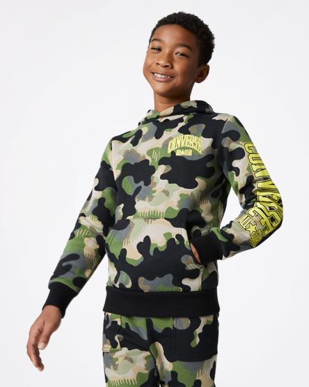 Sudadera Con Capucha Converse Camo Pullover Niño Verde Oliva | PE 5WEP0L